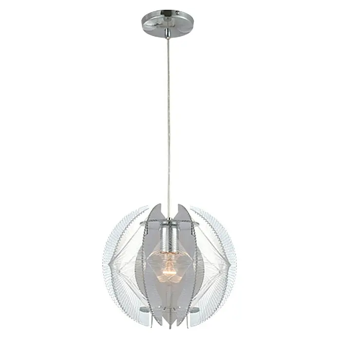 Globo Pollux Lámpara colgante redonda Seda - 60 W, Ø x Al: 32 x 110 cm, Cromo, E27 - Vista frontal