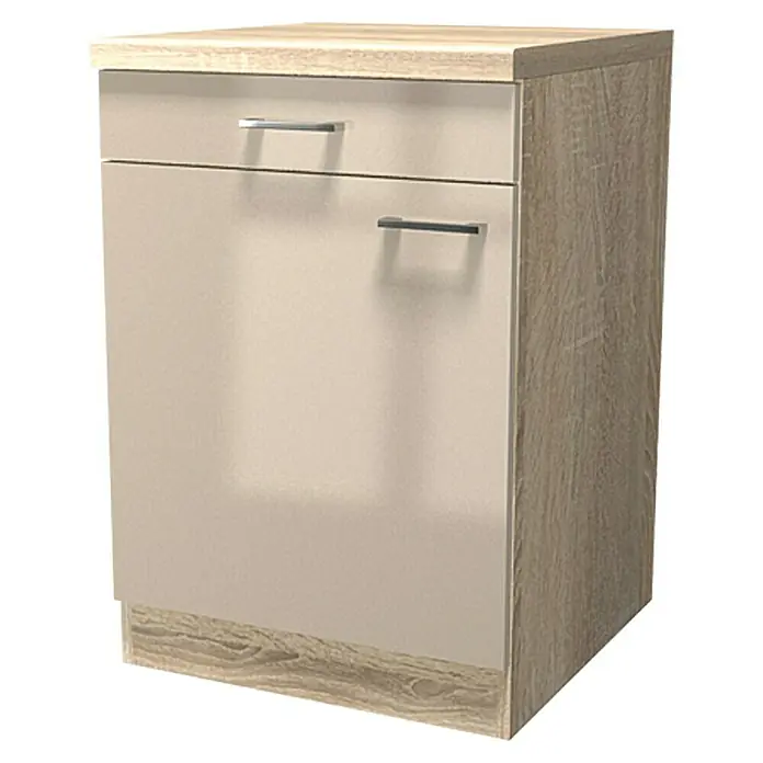 Flex-Well Palma Unterschrank - 57 x 60 x 86 cm, Dekor Front: Kaschmir Glanz, Dekor Korpus: Sonoma Eiche (außen)