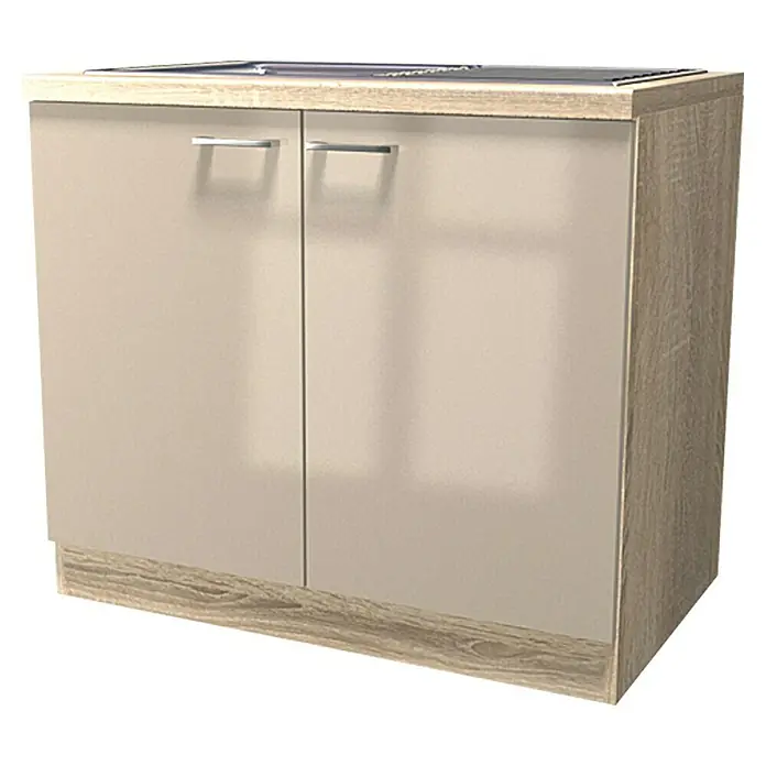 Flex-Well Palma Spülenunterschrank - Einbauspüle (Breite 86 cm), 57 x 100 x 86 cm, Dekor Front: Kaschmir Glanz, Dekor Korpus: Sonoma Eiche (außen)