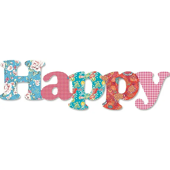 Wanddeko - Happy, Bunt, 60 x 20 cm - Vorderansicht