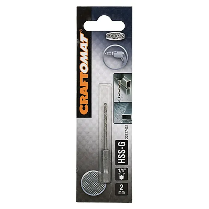Craftomat Svrdlo za metal HSS-G - ¼″ Hex, Promjer: 2 mm - Pogled sprijeda