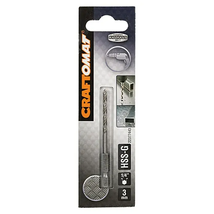 Craftomat Svrdlo za metal HSS-G - ¼″ Hex, Promjer: 3 mm - Pogled sprijeda