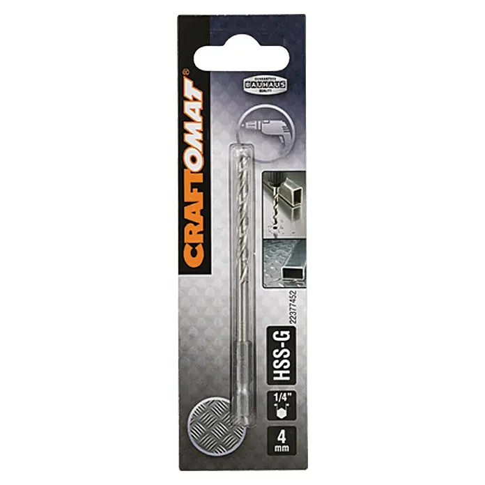 Craftomat Svrdlo za metal HSS-G - ¼″ Hex, Promjer: 4 mm - Pogled sprijeda