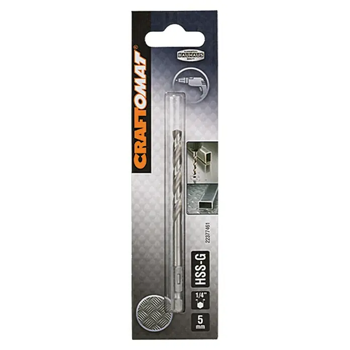 Craftomat Svrdlo za metal HSS-G - ¼″ Hex, Promjer: 5 mm - Pogled sprijeda