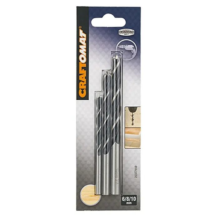 Craftomat Set svrdla za drvo - 3 -dij., Radni promjer: 6 mm - 10 mm - Pogled sprijeda