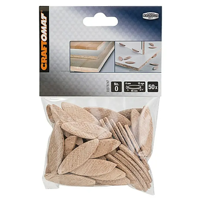 Craftomat Plosnata drvena tipla - Duljina: 45 mm, 50 Kom., Veličina: Br. 0 - Pogled sprijeda