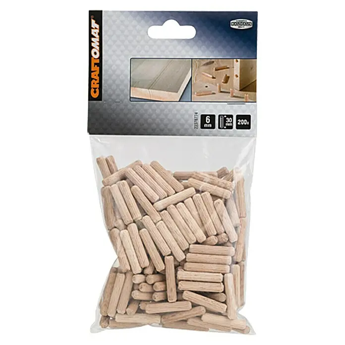 Craftomat Holzdübel - Ø x L: 6 x 30 mm, 200 Stk., Passend für: Bohrer 6 mm - Vorderansicht