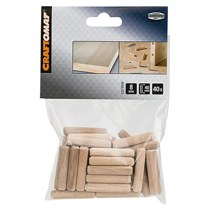 Craftomat Holzdübel - Ø x L: 8 x 40 mm, 40 Stk., Passend für: Bohrer 8 mm - Vorderansicht