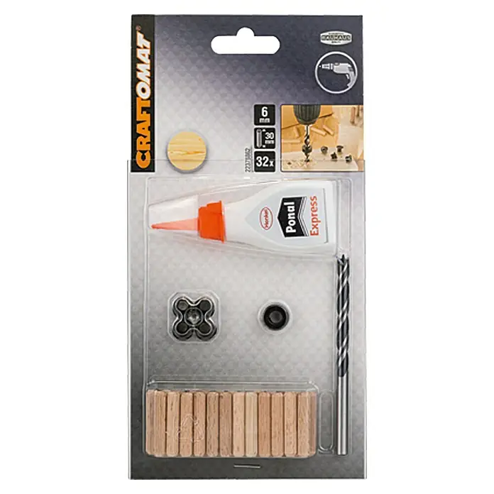 Craftomat Set drvenih tipli i pribor - Ø x D: 6 x 30 mm, 32 -dij. - Pogled sprijeda