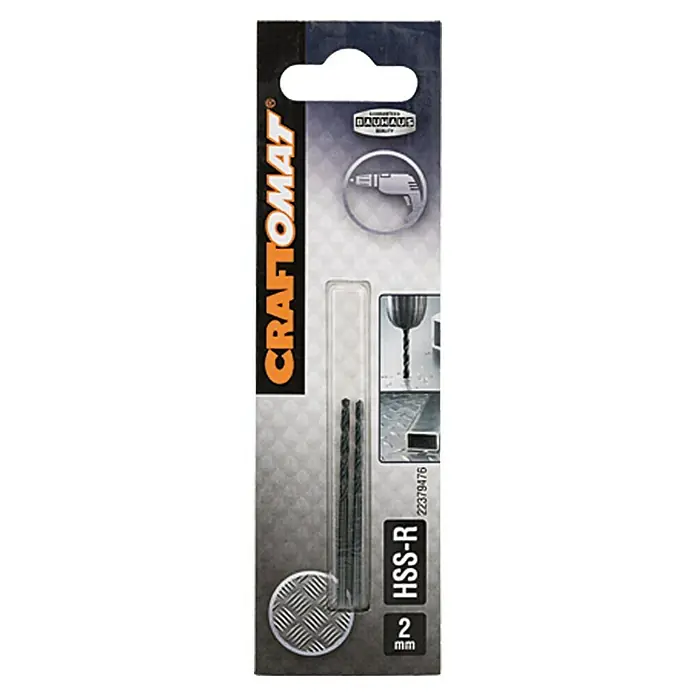 Craftomat Svrdlo za metal HSS-R - Promjer: 2 mm, Duljina: 49 mm, Radna duljina: 24 mm - Pogled sprijeda