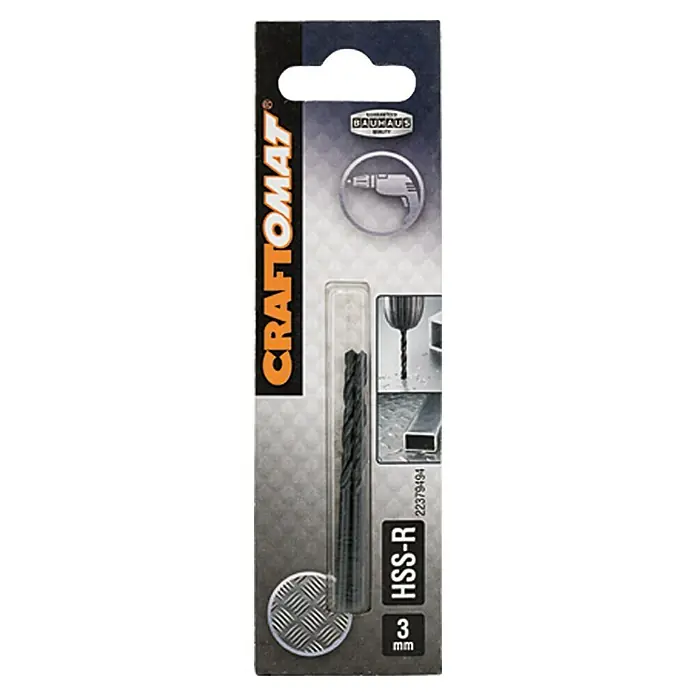 Craftomat Svrdlo za metal HSS-R - Promjer: 3 mm, Duljina: 61 mm, Radna duljina: 33 mm - Pogled sprijeda