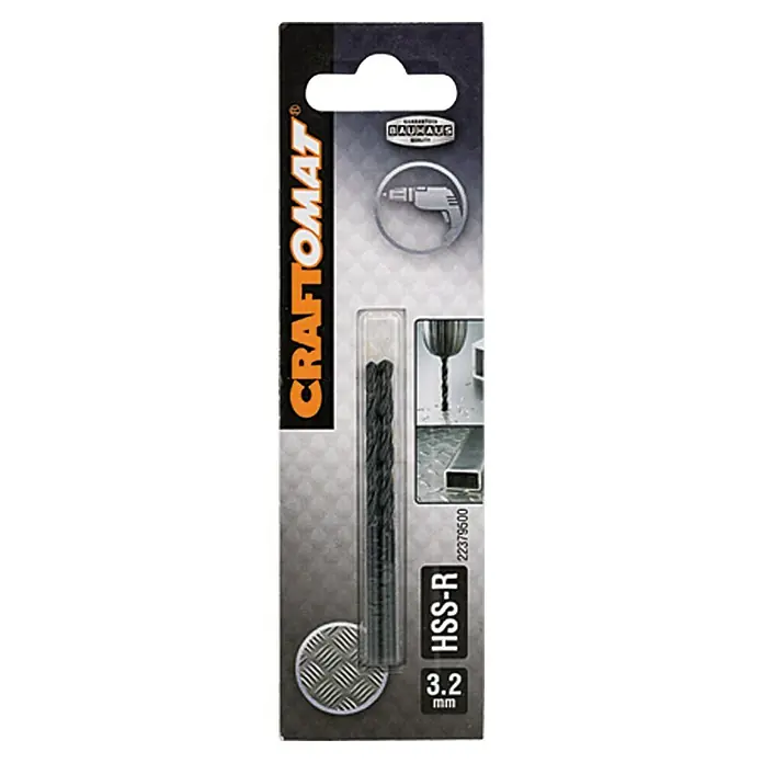 Craftomat Svrdlo za metal HSS-R - Promjer: 3,2 mm, Duljina: 65 mm, Radna duljina: 36 mm - Pogled sprijeda