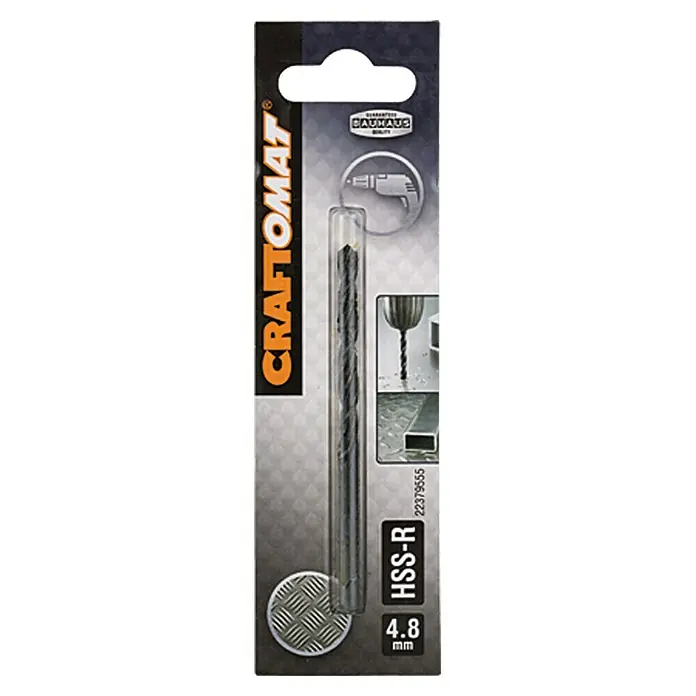 Craftomat Svrdlo za metal HSS-R - Promjer: 4,8 mm, Duljina: 86 mm, Radna duljina: 52 mm - Pogled sprijeda