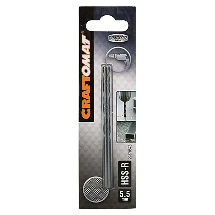 Craftomat Svrdlo za metal HSS-R - Promjer: 5,5 mm, Duljina: 93 mm, Radna duljina: 57 mm - Pogled sprijeda