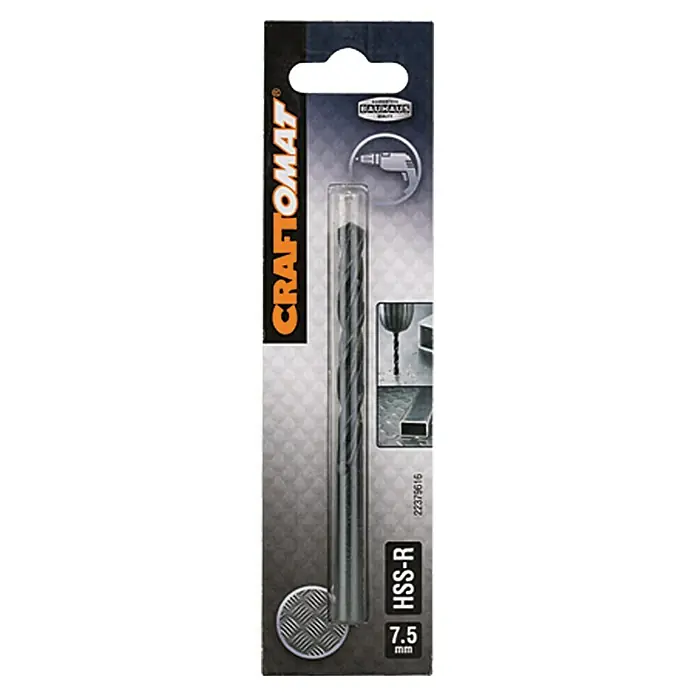 Craftomat Svrdlo za metal HSS-R - Promjer: 7,5 mm, Duljina: 109 mm, Radna duljina: 69 mm - Pogled sprijeda