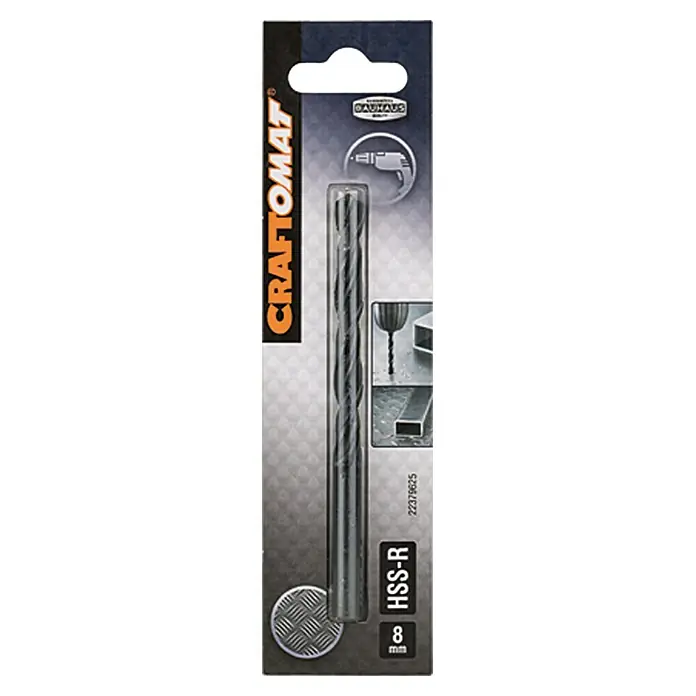 Craftomat Svrdlo za metal HSS-R - Promjer: 8 mm, Duljina: 117 mm, Radna duljina: 75 mm - Pogled sprijeda