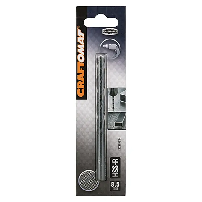 Craftomat Svrdlo za metal HSS-R - Promjer: 8,5 mm, Duljina: 117 mm, Radna duljina: 75 mm - Pogled sprijeda