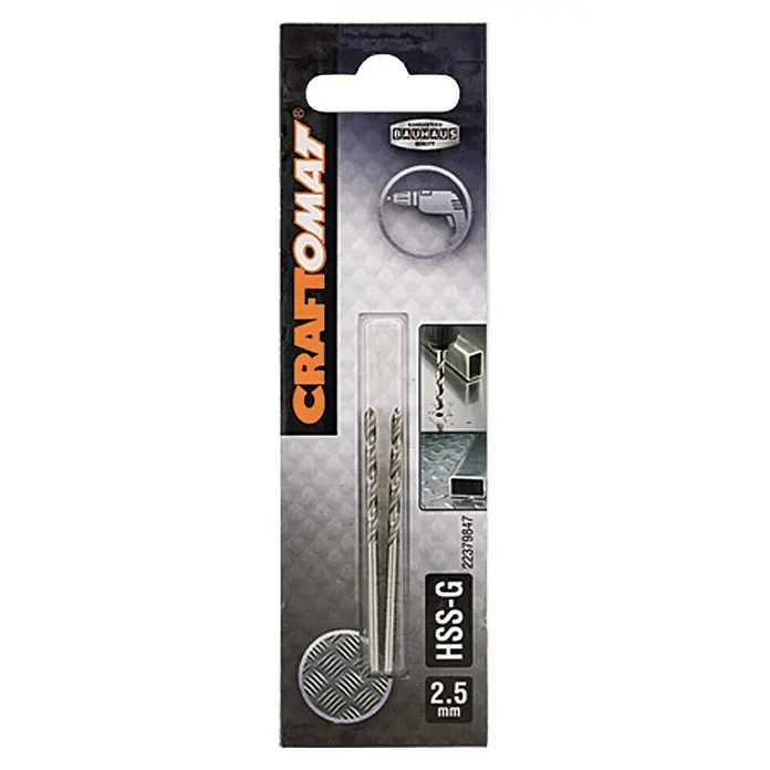 Craftomat Svrdlo za metal HSS-G - Promjer: 2,5 mm, Duljina: 57 mm - Pogled sprijeda
