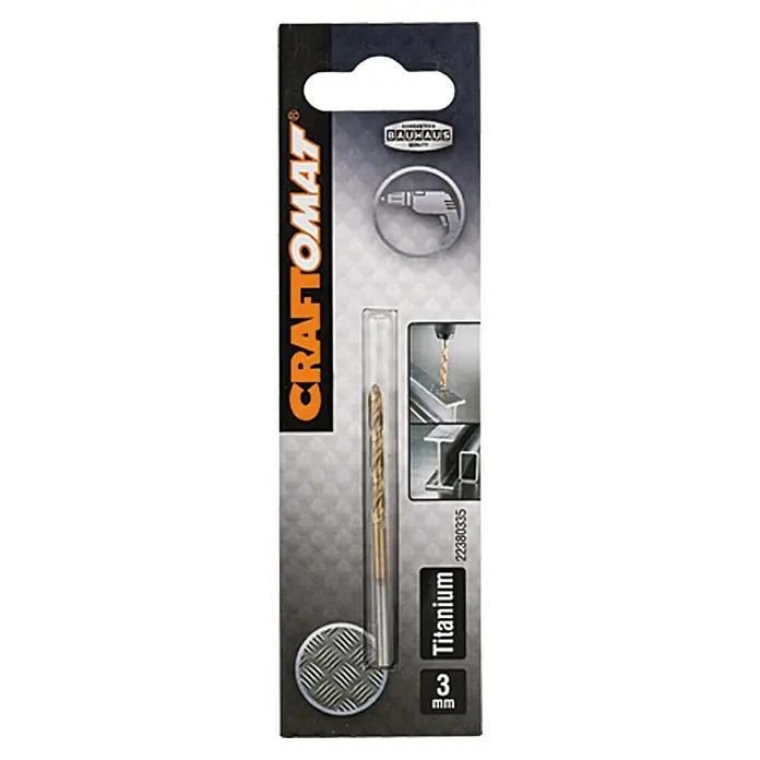 Craftomat Svrdlo za metal HSS-TiN - Promjer: 3 mm, Duljina: 61 mm, Radna duljina: 33 mm - Pogled sprijeda