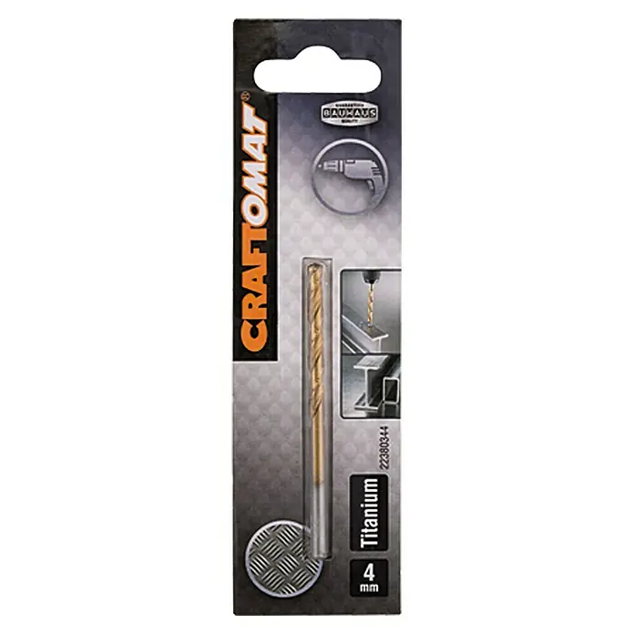 Craftomat Svrdlo za metal HSS-TiN - Promjer: 4 mm, Duljina: 75 mm, Radna duljina: 43 mm - Pogled sprijeda