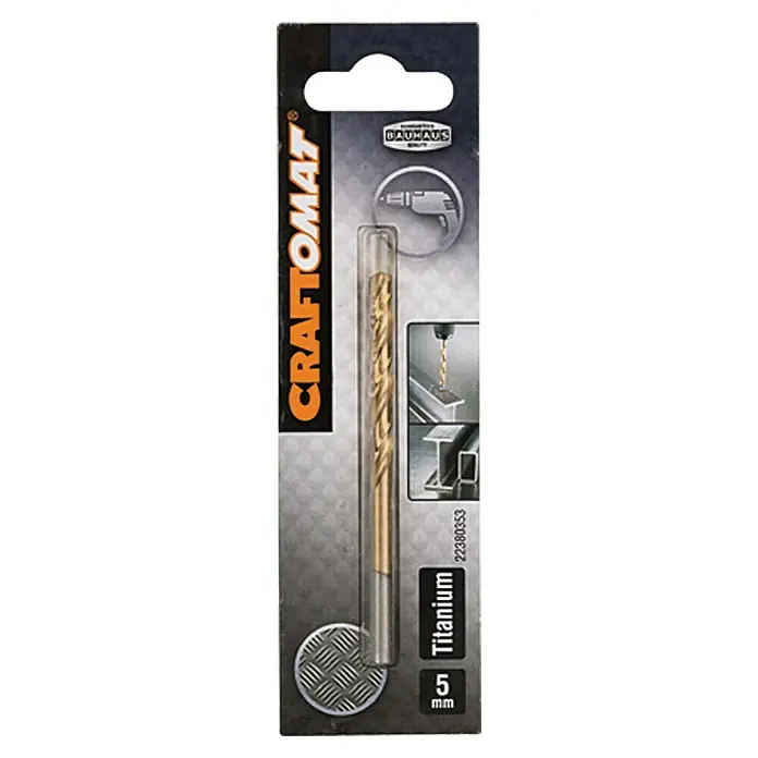Craftomat Svrdlo za metal HSS-TiN - Promjer: 5 mm, Duljina: 86 mm, Radna duljina: 52 mm - Pogled sprijeda