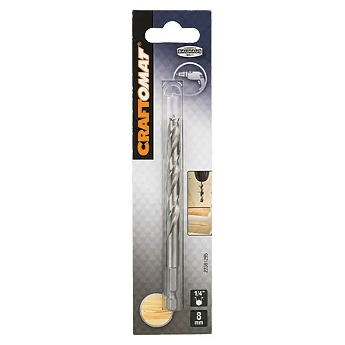 Craftomat Svrdlo za drvo - Promjer: 8 mm, ¼″ Hex - Pogled sprijeda