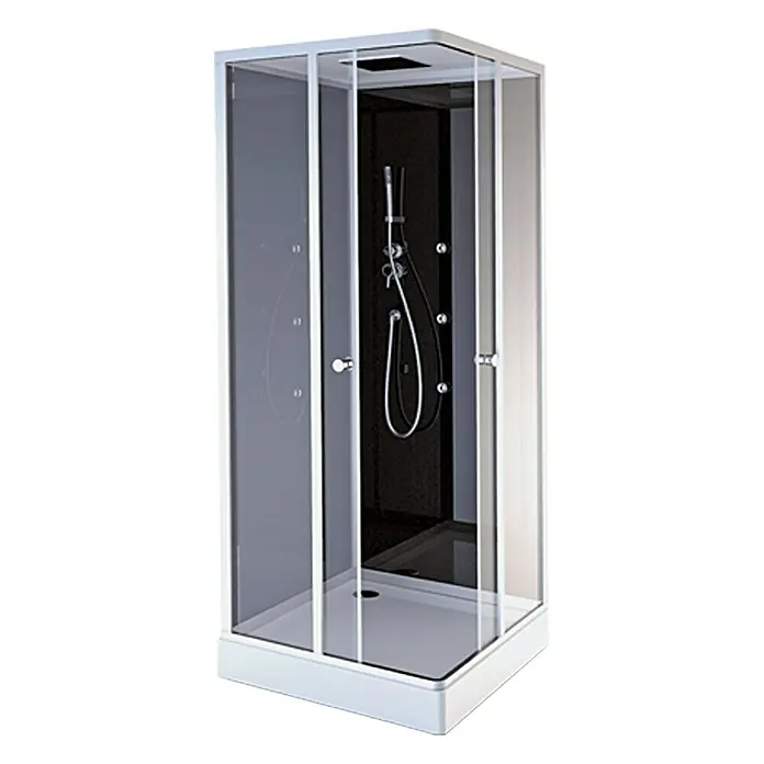 Komplettdusche Vitamine Black Square - 90 x 90 x 215 cm, Schwarz/Silbergrau