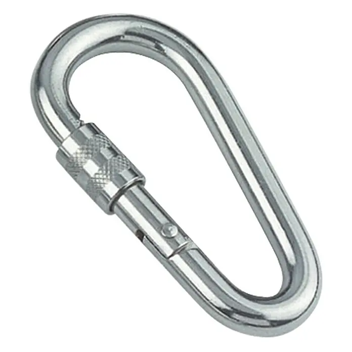 Karabinerhaken mit Sicherheitsmutter - Ø x L: 8 x 60 mm, Bruchlast: 540 kg, Edelstahl, A4