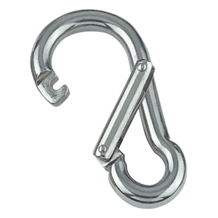 Karabinerhaken - Mit Spezialverschluss, Durchmesser: 10 mm, Länge: 100 mm, Edelstahl, A4, Poliert