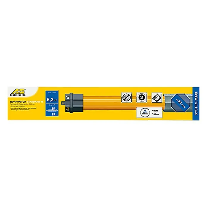Schellenberg Rohrmotor Maxi Standard 15 - Max. Rollladenfläche: 6,2 m² bei Kunststoffrollläden, Einbaulänge: 500 mm, Zugkraft: 25 kg