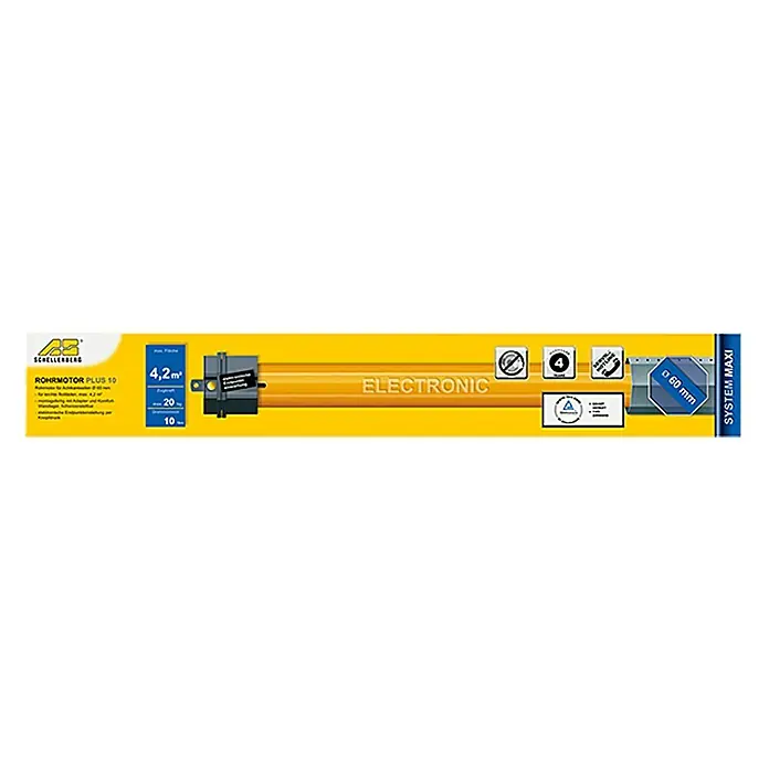 Schellenberg Rohrmotor Maxi Plus 10 - Max. Rollladenfläche: 4,2 m² bei Kunststoffrollläden, Einbaulänge: 555 mm, Zugkraft: 20 kg