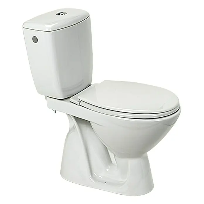 Stand-WC-Kombination Koral - Mit Spülrand, Ohne Spezialglasur, Spülform: Tief, WC Abgang: Senkrecht, Weiß