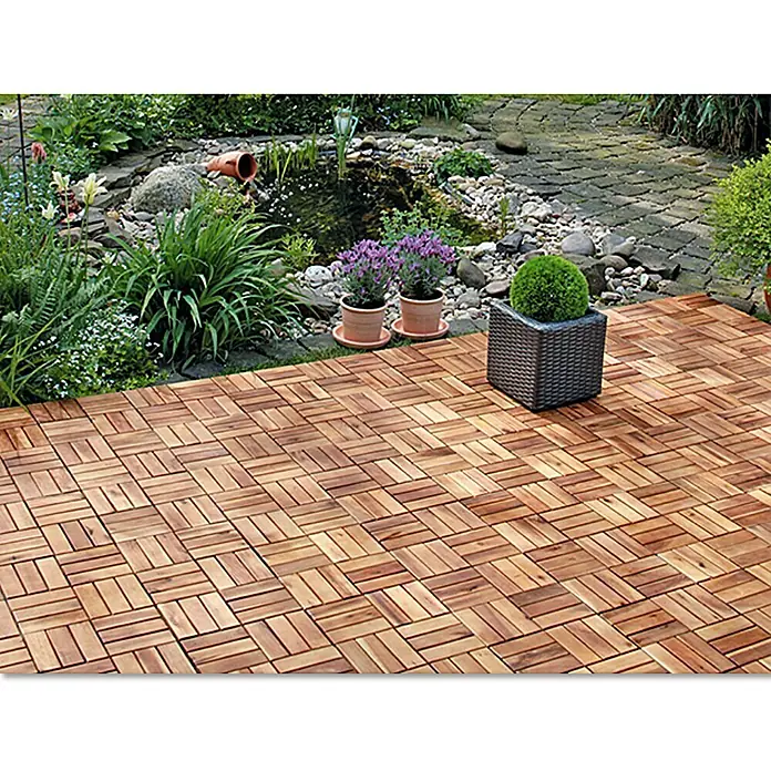 Loseta de madera con sistema click - Acacia, 30 x 30 cm, Paquete de 5, Marrón