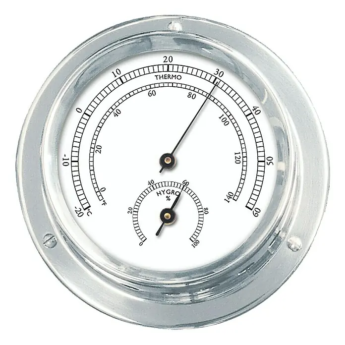 Talamex Scheepsthermo-hygrometer - Diameter: 110 cm, Verchroomd, Messing - Vooraanzicht