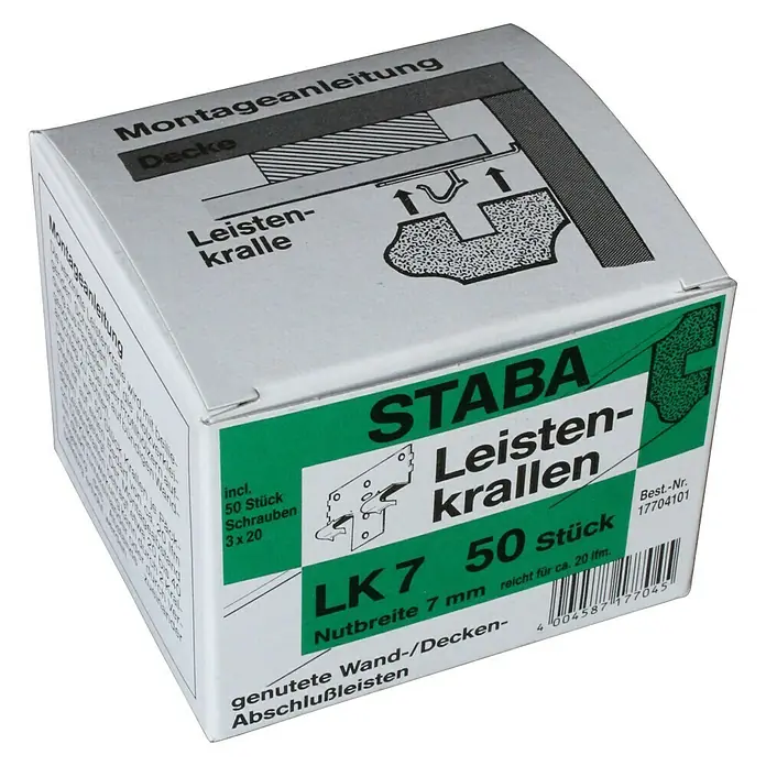 Staba Leistenkrallen LK 7 - 50 Stk., Passend für: LOGOCLIC Deckenabschlussleisten - Linke Seitenansicht