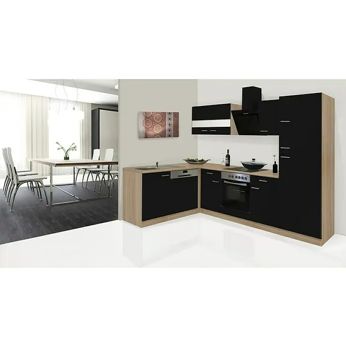 Respekta Winkelküche KBL280ESSS - 172 x 280 cm, Schwarz - Stimmungsaufnahme