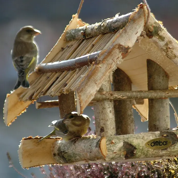Vogelfutterhaus - Birke, Schilfdach, 28 x 24 cm - Anwendungsbeispiel