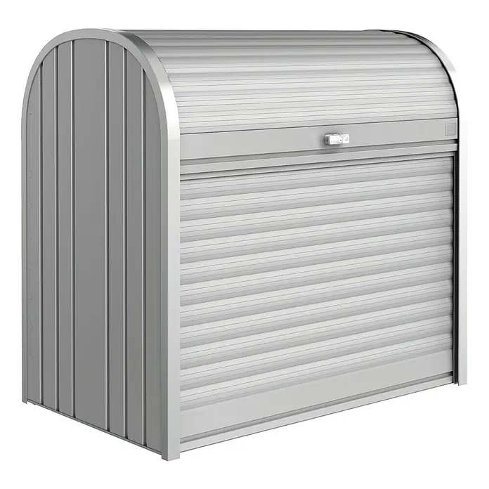 Biohort Garten-Aufbewahrungsbox StoreMax 120 - Silber Metallic, 117 x 73 x 109 cm, Stahl - Linke Seitenansicht