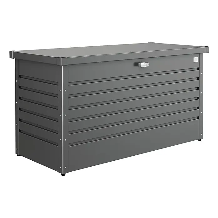 Biohort Garten-Aufbewahrungsbox FreizeitBox 130 - L x B x H: 134 x 62 x 71 cm, Dunkelgrau Metallic, Stahl - Linke Seitenansicht