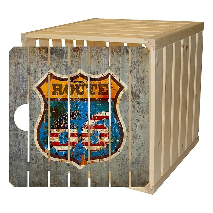 HolzZollhaus Houten kist A 1/2 - 35 x 35 x 32 cm, Route 66, Geschaafd - Vooraanzicht