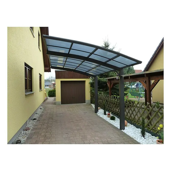 Ximax Carport Portoforte 110 - 4,9 x 2,7 m, Einfahrtshöhe: Max. 2,2 m, Mattbraun, Schneelast: 137 kg/m² - Stimmungsaufnahme
