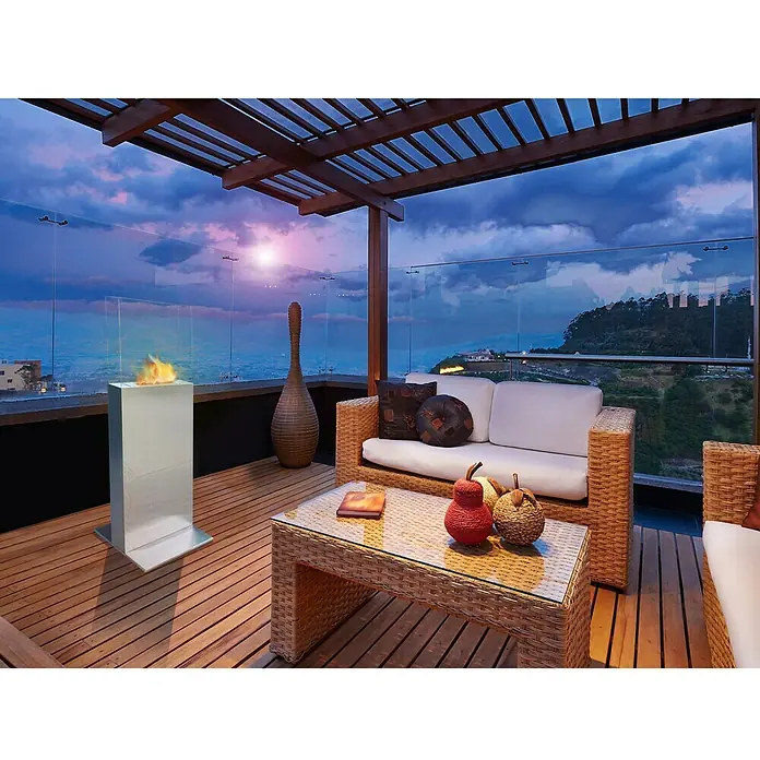 Purline Chimenea de bioetanol Clio - 45 x 12 x 137 cm, Plateado - Foto ambiente