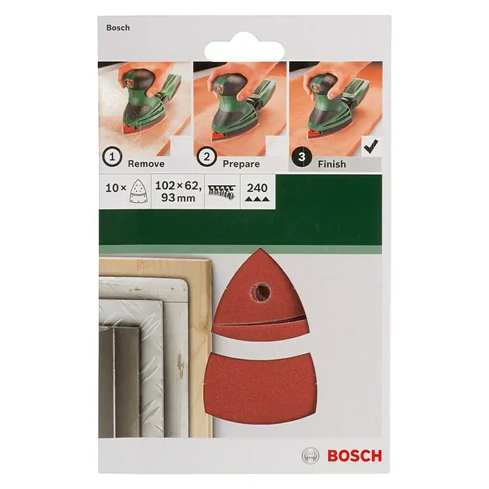 Bosch Schleifblätter - Passend für: Bosch Multischleifer Primo/PSM/Ventaro, Skil Multischleifer 7207 (Octo), Körnung: 240, 10 Stk. - Vorderansicht