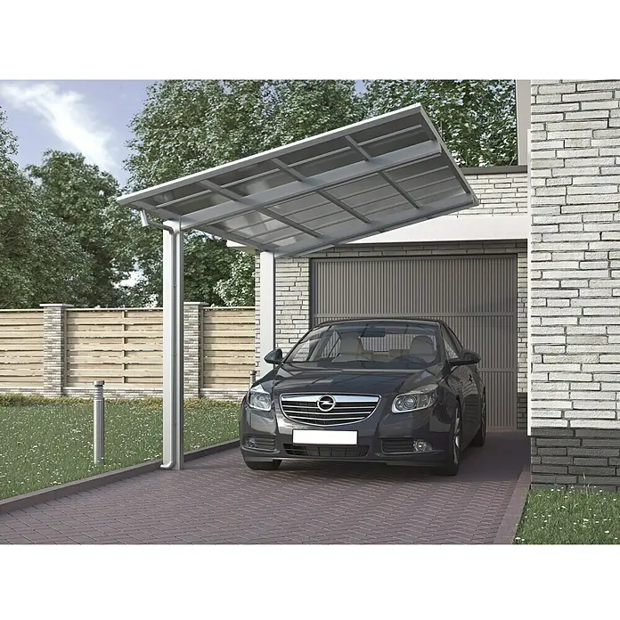 Ximax Carport LINEA 80 - 4,9 x 2,7 m, Einfahrtshöhe: 2,2 m, Edelstahloptik, Schneelast: 100 kg/m² - Vorderansicht