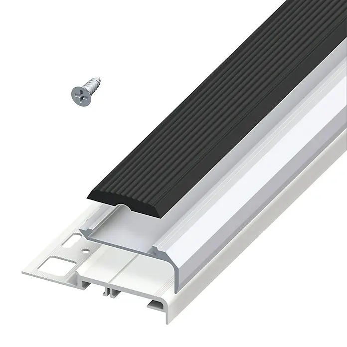 Trapprofiel - Aluminium, Zilver/Zwart, 1 m x 11 mm - Zijaanzicht links
