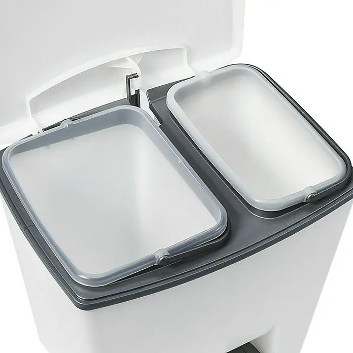 KIS Kanta za otpad s nožnim mehanizmom Duetto - 20 l + 10 l, Bijelo-sive boje, Kutno, Plastika