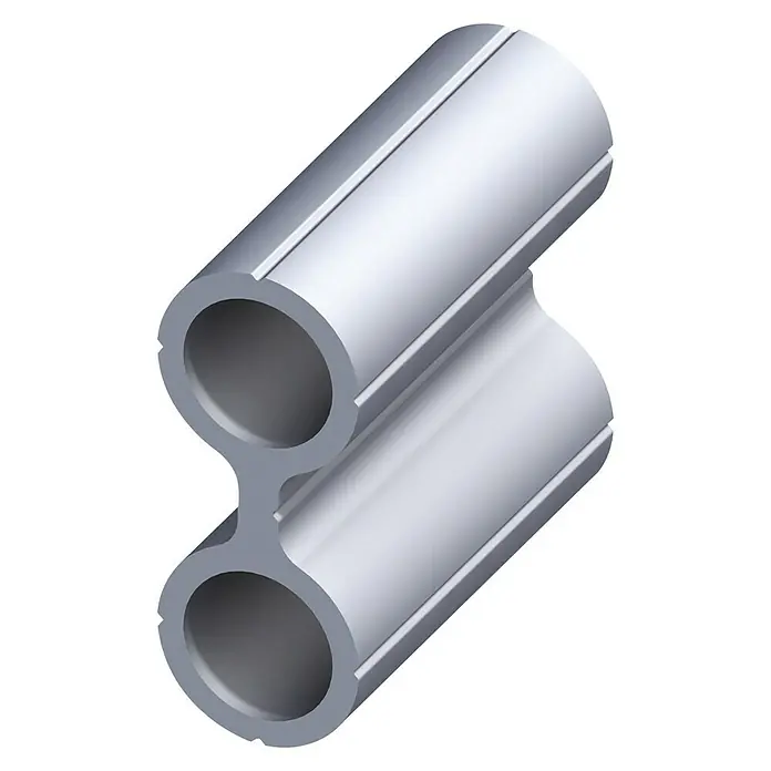 Kantoflex Rohr-Schenkel - 27,5 x 11,5 x 27,5 mm, Aluminium, Gleitgeschliffen, Doppelrohr, Bohr-Kennrille - Linke Seitenansicht