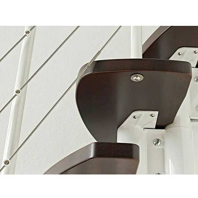 Fontanot Raumspartreppe Zen - Breite: 61 cm, Weiß, Anzahl Steigungen: 13 Stk., Farbe Stufen: Buche Nussbaum Dunkel, Geschosshöhe: 212 cm - 304 cm - Detailaufnahme
