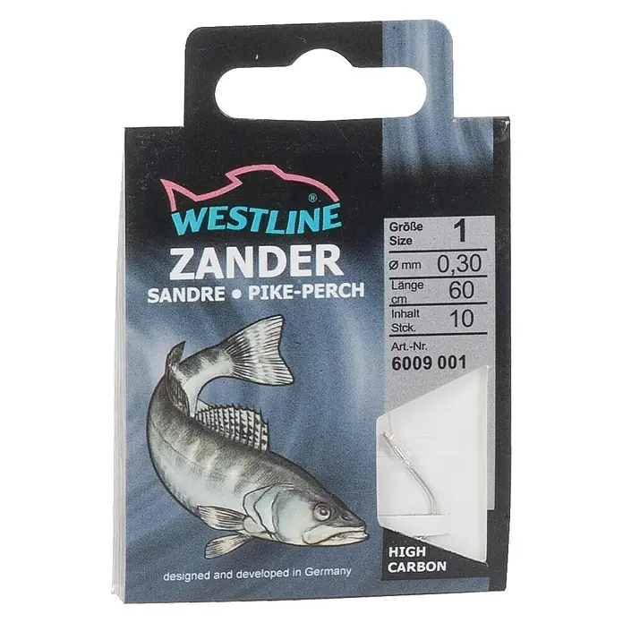 Westline Zanderhaken - Größe: 1, Gebunden, High Carbon-Stahl, 10 Stk., Nickel - Vorderansicht