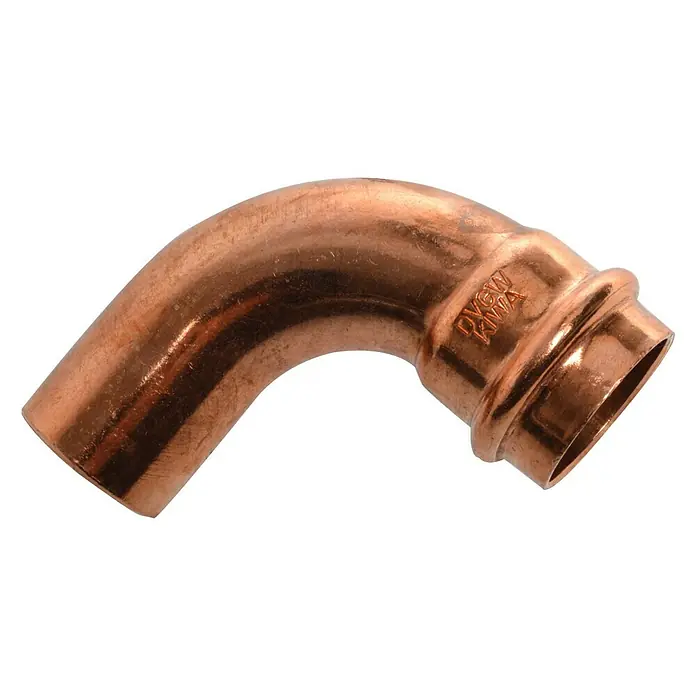 Kupfer-Pressbogen IA - Durchmesser: 28 mm, Winkel: 90 °, Presskontur: V - Vorderansicht